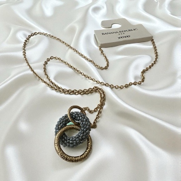 New Banana Republic Necklace Long Pendant Gold Blue Jewelry Cóctel Party‎ Career - Picture 2 of 8